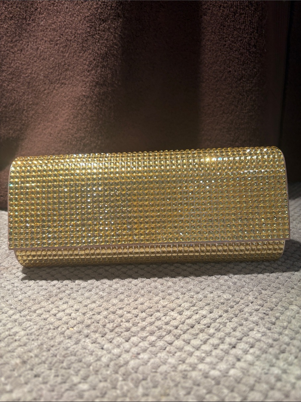 Gold Crystal Evening Clutch with Rhinestone Detail